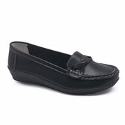HAJINK Womens Loafers Flats Casual Shoes, Faux Leather, Platform Flat Heel, Black
