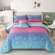 PERFEMET 6-Piece Queen Size Comforter Set, 3D Glitter Turquoise Blue Pink Rainbow, Ultra-Soft Reversible Bedding for Kids and Teens, rn4