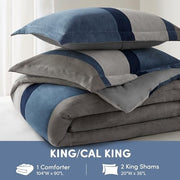 Comfort Spaces Highland Stripe Pieced Faux Suede Comforter Set, Blue, King Size & California King, 3 Piece Luxe Microsuede Bedding AM10-0027