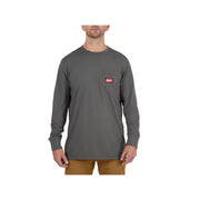 Milwaukee 606G-L Men's Large Gray GRIDIRON Cotton/Polyester Long-Sleeve Pocket T-Shirt