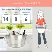 BREKX Anchored Ribbed Stainless Steel Beverage Tub, Double Wall Insulated, Leak Proof, Silver, 12 Quart, 17689x3