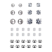 Brilliance Fine Jewelry Diamond and Ball Stud 6 Pair Earrings - Sterling Silver Simulated