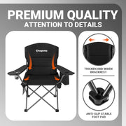 KingCamp Oversized Camping Chair, Heavy Duty 300 lbs Support, Fully Padded Ergonomic Design, Built-in Cooler Bag, Mesh Cup Holder, Large Side Pocket, Black