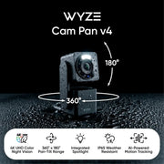 WYZE Cam Pan v4, 4K Smart Security Camera, 360 Degree Pan/Tilt/8 x Digital Zoom, Black