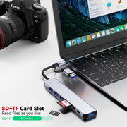 Duomigo 8-in-1 USB-C Hub Splitter with 4 USB 3.0 Ports, USB-C Jack, TF/SD Card Reader, 3.5mm Audio Output, Aluminum Design, YYT007