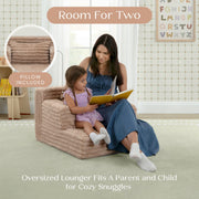 Delta Children Cozee Chaise Toddler Lounger Chair with Supportive Pillow, Light Tan Corduroy