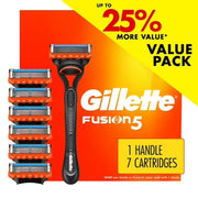 Gillette Fusion5 Razor Men 5 Blade Manual Razor ,1 Handle and 7 Blade Refills ,Black