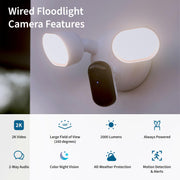 Arlo Wired Floodlight Security Camera, 2K HDR Video, 2000 Lumen Floodlight, Color Night Vision, 160 Field of View, Integrated Siren, Two-Way Audio, White