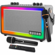 Kivdit Karaoke Machine, Portable Bluetooth Speaker with 2 Wireless Microphones, RGB Light Show, 40W Output, Gray