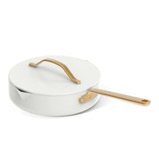Made By Gather 29489 Beautiful 12-Piece Ceramic Nonstick Cookware Set with Strainer Lids, Gold Finish Handles, White Icing