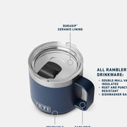YETI Rambler 14 oz Ceramic Lined Stackable Mug, Vacuum Insulated Stainless Steel with MagSlider Lid, Navy