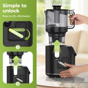 TUUMIIST Masticating Juicer with 6.5 in Wide Feed Chute, Cold Press Slow Juicer, 350W Motor, Stainless Steel Housing, Black, 359BY