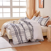 Sonive Waffle Duvet Cover Set, Breathable Waffle Weave, Blue Grid Plaid, Queen