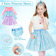 Flybay Princess Dress Up Costume Set, 27 Pieces Including Skirts, Shoes, Tiaras, Necklaces, Earrings, Rings, Pink Storage Box, for Girls Ages 3-7