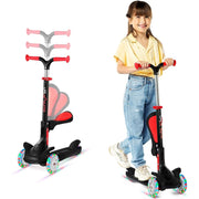 Lifemaster 3 Wheel Kids Scooter with Foldable Seat, Adjustable Handlebar, Light-Up LED Wheels, Wide Anti-Slip Deck, Green, LIFMS55