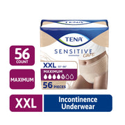 TENA Sensitive Care Maximum Incontinence Underwear for Women, Heavy Absorbency, Beige, XXL 55-66in Waist, 56 Count