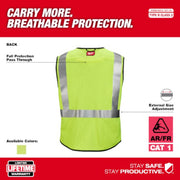 Milwaukee 48-73-5201 AR/FR Cat. 1 Class 2 High Visibility Yellow Mesh Safety Vest, S/M