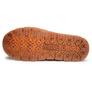 Minnetonka Norean Women's Tan Suede Slipper Booties, Lace-Up, Faux Fur Lined, Indoor Outdoor, 81101