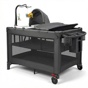 RUPOUN Baby Playards, Foldable Nursery Center Playpen and Toy Mobile, Portable Travel Bassinet, Locking Wheels, Gray