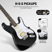 Donner DST-100B Electric Guitar Beginner Kit, Black, Righty Handed