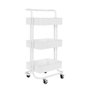 Seville Classics 3 Bin Metal Rolling Storage Utility Cart with Handle, Lockable 2-Inch Swivel Wheels, White
