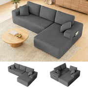 Neche 108 in Boneless L-Shaped Corduroy Sectional Sofa, Gray, Right-Facing Chaise, Deep Seating