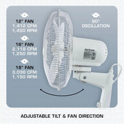 Hurricane HGC736505 Supreme 16 Inch Oscillating Wall Mount Fan, White