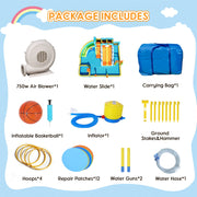 SaveJoy Giant 10-in-1 Inflatable Water Slide Bounce House with 750W Blower, 207x185x87 in, Backyard Water Park for Kids Ages 3-8, Indoor and Outdoor Use, 93241T