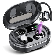 sprtoybat Wireless Earbuds Ultralight Sport Bluetooth 5.3 Headphones In Ear with LED Display, Built-in Mic Earphones, IPX7 Waterproof Wireless Headphones with Earhooks for Gym Workout (Black)