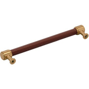 Signature Hardware Lazzara Leather Bar Cabinet Pull, Brown Genuine Leather, Golden Champagne Zinc, 7-9/16 Inch Center to Center, 954066-7916