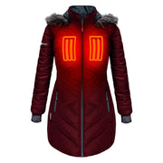 ActionHeat AHLPJKT-5V-WW-L 5V Heated Long Puffer Jacket with Hood for Ladies - Wine - L