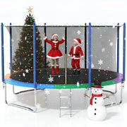 GVDV 12FT Round Outdoor Trampoline with Safety Enclosure, Ladder, Galvanized Steel Frame, Rust-Resistant Coating, Multicolor