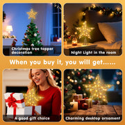 Qoosea Christmas Tree Topper, Glitter Champagne Gold Star with Built-in LED Lights, Stable Base, Holiday Decoration