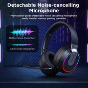 ETEPEHI Wireless Gaming Headset, 2.4GHz Bluetooth, Noise-Canceling Microphone, 3.5mm Wired, RGB Lights, Foldable, Portable, Black, L850
