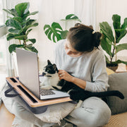 Coliware Lap Desk, 21.6 Inch Wood Grain Laptop Desk with Dual Cushion, Built-In Leather Mouse Pad, Device Ledge, Storage Slots, Lightweight with Carry Handle
