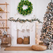 Silensys 24 Inch Pre Lit Artificial Christmas Wreath With 40 LED Warm Yellow Lights And 140 PVC Tree Branch Tips With Timing Function, Green