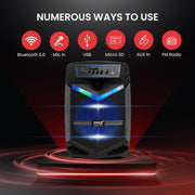 Pyle Portable Bluetooth PA Speaker System, 800W Peak Power, 12-Inch Subwoofer, 1-Inch Tweeter, Rechargeable Battery, USB/SD Playback, Microphone Input, Party Lights, Black, PPHP1242B