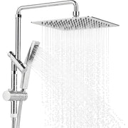 ROSYNEY 10 Inch Metal Dual Shower Head with Handheld Spray, Adjustable Slide Bar, 360 Swivel Arm, Stainless Steel Hose, Chrome