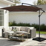 FUNDAZE 8x8ft Square Cantilever Patio Umbrella with Crank, Adjustable Tilt, Heavy-Duty Base, Brown