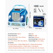KFFKFF Engine Toy Car Repair Kit, 60 Pieces with Detachable Components, Lights, Sounds, Steering Wheel, Horn, Blue Workshop Set for Kids 3 and Up, D001-4