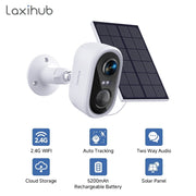 Laxihub Solar Outdoor Security Camera, Wireless WiFi, 3MP 2K UHD, Color Night Vision, AI Human Detection, Two-Way Talk, White