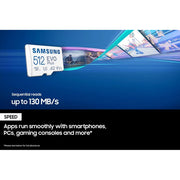 Samsung EVO Plus 512GB microSDXC UHS-I Memory Card with SD Adapter, Class 10, U3, Up to 130MB/s Transfer Speed
