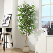 DR.Planzen 7FT Artificial Ficus Tree with Natural Wood Trunk and Lifelike Silk Leaves, Faux Potted Tree with Wood Branches for Office and Home Decor
