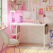 Bestier LED Gaming Desk White & Power Outlet 44 inch