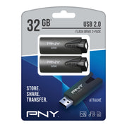 PNY P-FD32GX2ATT-GE 32GB USB 2.0 Flash Drive 2-Pack with Sliding Collar and Key Loop Durable Lightweight Storage