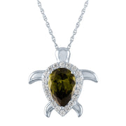 Brilliance Fine Jewelry Simulated Peridot & CZ Sterling Silver Turtle Pendant, 18 in