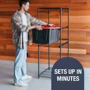 CleverMade Tote Tower Single 5-Tier Heavy-Duty Steel Storage Rack, Black, Freestanding Organizer for Garage Pantry Laundry Room TOTWR-006-006