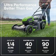 Greenworks 60V 17 in. Brushless Cordless Push Lawn Mower, 2-in-1 Mulching and Bagging, 4.0Ah Battery and Charger, MO60L419
