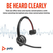 Poly Savi 8410 Office Monaural DECT Wireless Headset with Active Noise Cancellation, Black