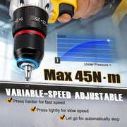 RELOIVE 21V Cordless Drill Driver Power Set, 4-in-1 Multifunctional Tool, 45N.m Torque, 3/8 in Keyless Chuck, Dual 2000mAh Batteries, Yellow
